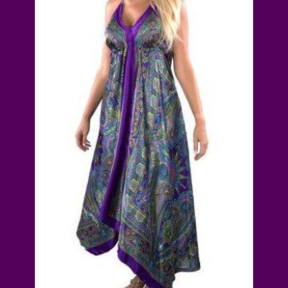New SACRED THREADS M L wine paisley scarf dress - Picture 2 of 7